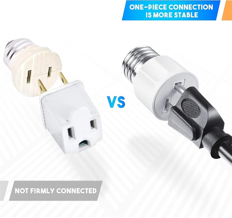 Feekoon محول قاعدة لمبة E26/E27 3 دبابيس، مخرج لمبة قطبي، محولات لمبات إلى مآخذ توصيل، محولات توصيل لمبات للحديقة، المرآب، الشرفة، أبيض - Image 3
